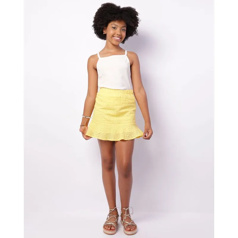 Saia Juvenil Curta Laise Com Babado Amarelo 12
