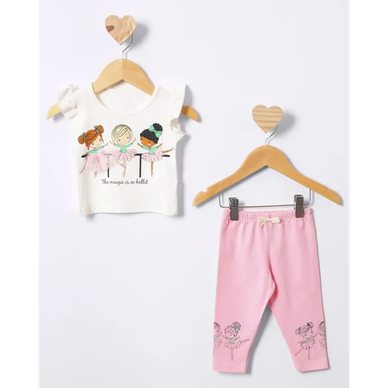 Conjunto Bebê Manga Curta Aplique Interativo Off White P