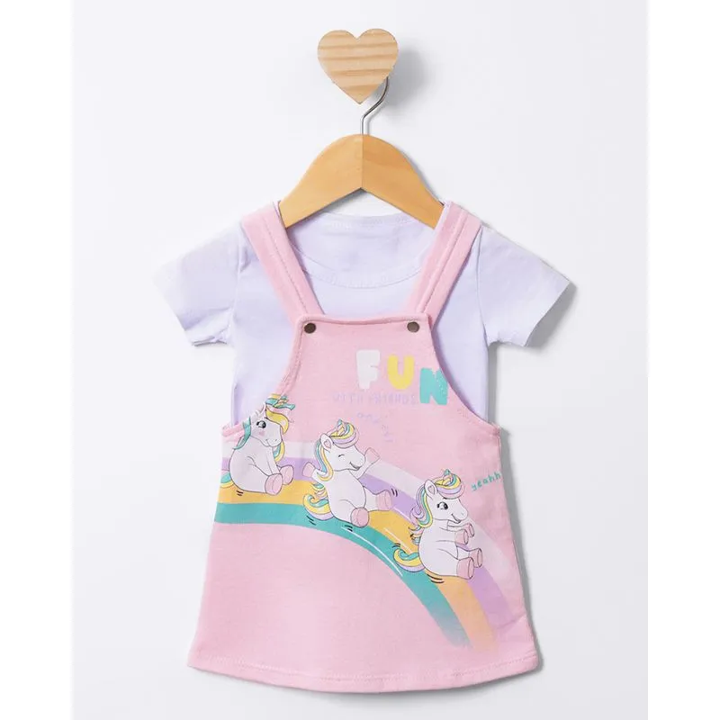 Conjunto Salopete Curto Estampa Unicórnio Rosa G