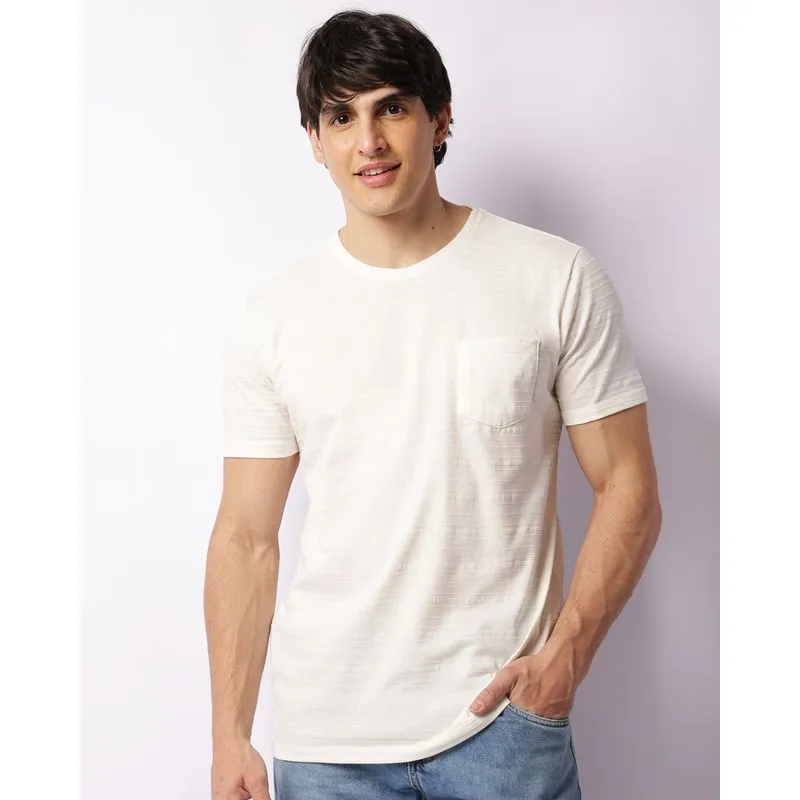 Camiseta Masculina Texturizada Manga Curta Com Bolso Off White GG