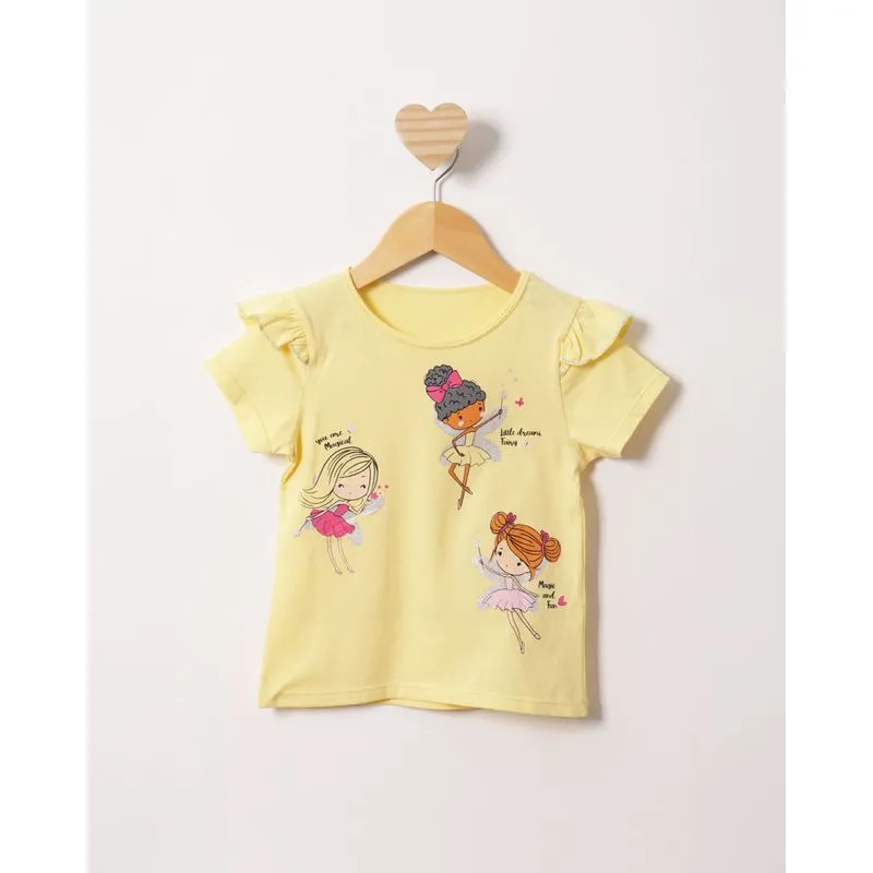 Blusa Bebê Estampa Bailarina Manga Curta Amarela 3