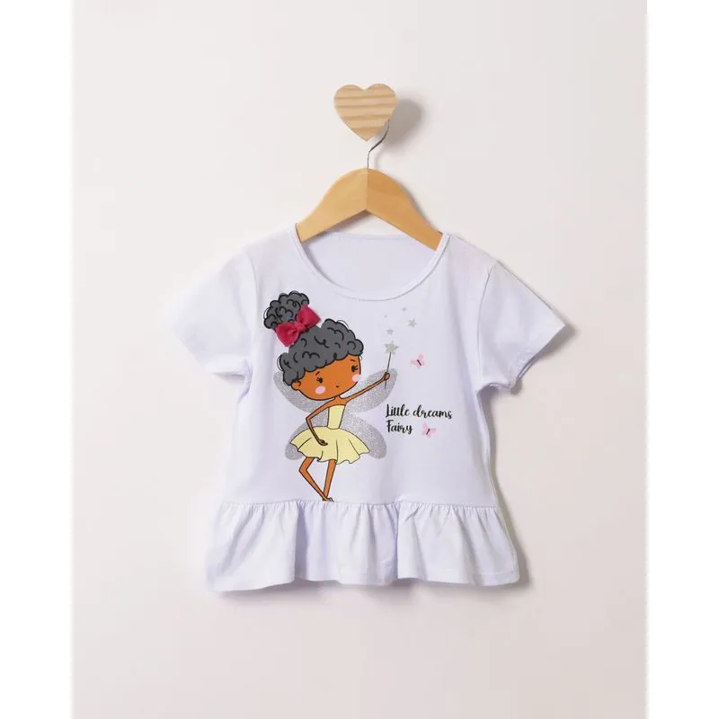 Blusa Bebê Manga Curta Com Aplique Interativo Branca 2