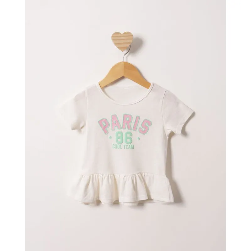 Blusa Bebê Manga Curta Estampa Paris Com Glitter Off White 2