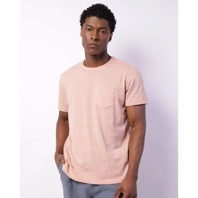 Camiseta Masculina Texturizada Com Bolso Manga Curta Rosa P