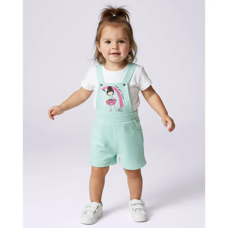 Conjunto Jardineira Bebê Moletinho Estampa Bailarina Verde 1