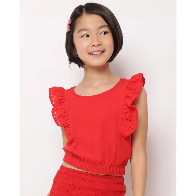 Regata Infantil Cropped Algodão Babado Laise Vermelha 8