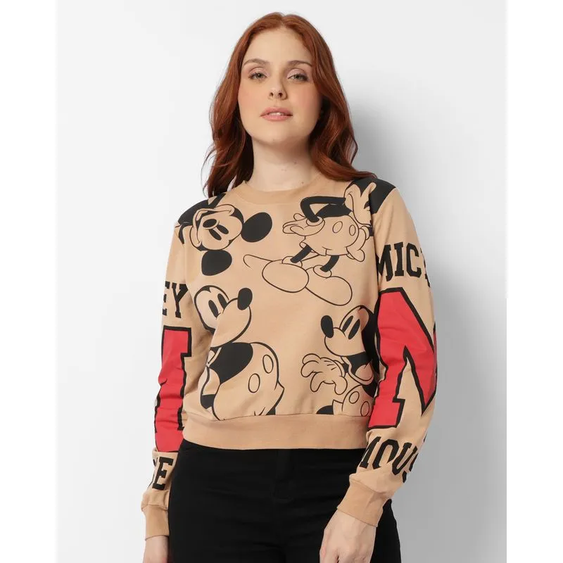 Blusão Feminino Moletinho Disney Estampada Mickey Bege GG