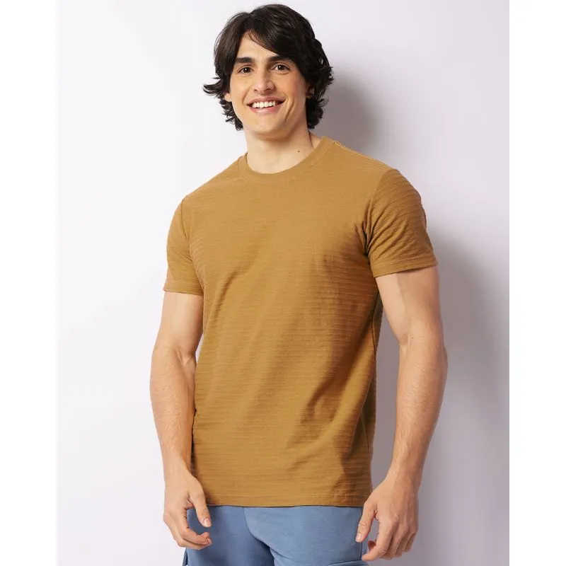 Camiseta Masculina Texturizada Básica Manga Curta Bege P