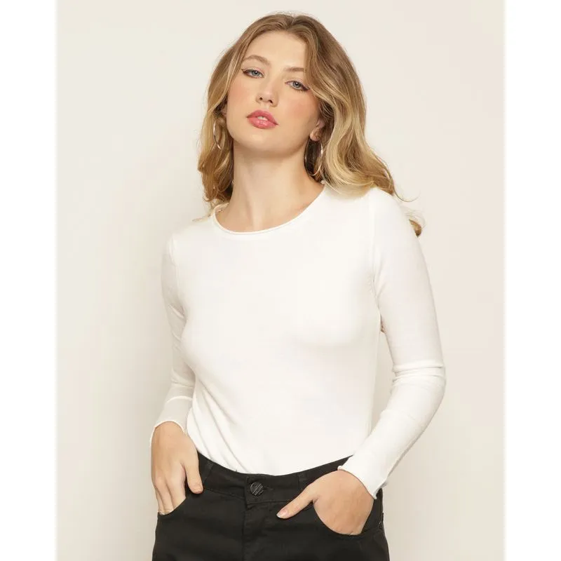 Blusa Feminina Tricô Manga Longa Branca UN