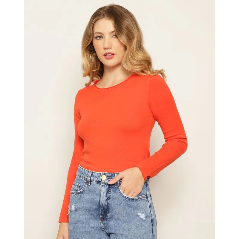 Blusa Feminina Tricô Manga Longa Laranja UN