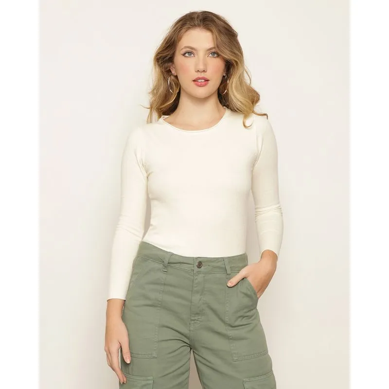 Blusa Feminina Tricô Manga Longa Off White UN