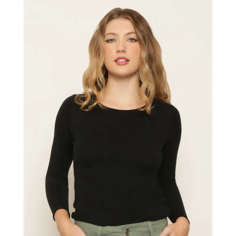 Blusa Feminina Tricô Manga Longa Preta UN