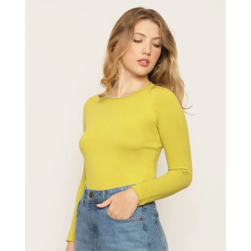 Blusa Feminina Tricô Manga Longa Verde Claro UN