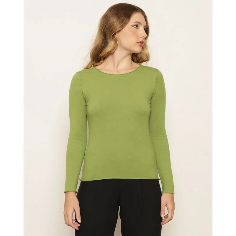 Blusa Feminina Tricô Manga Longa Verde UN