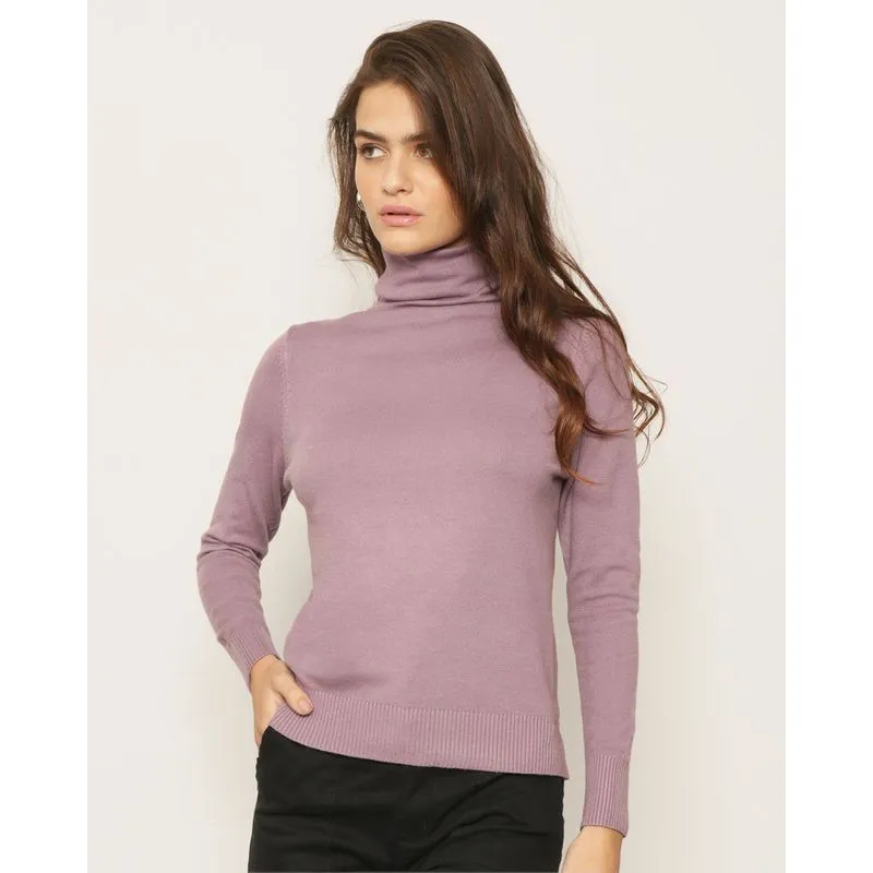 Blusa Feminina Tricô Manga Longa Gola Alta Lilás GG