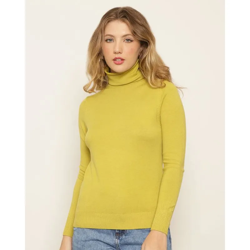 Blusa Feminina Tricô Manga Longa Gola Alta Verde GG