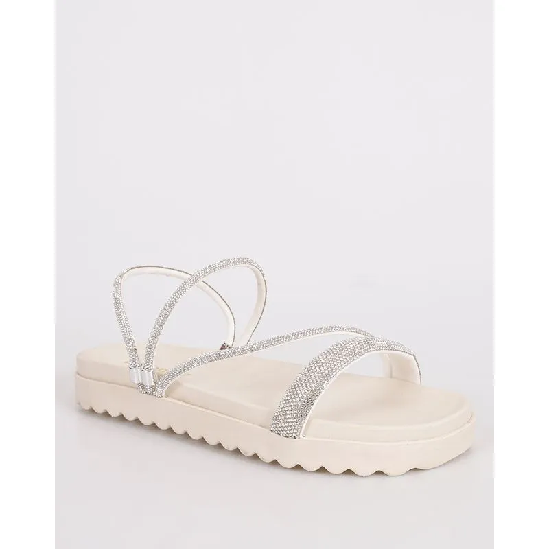 Sandália Feminina Papete Donatta Com Strass Off White 39