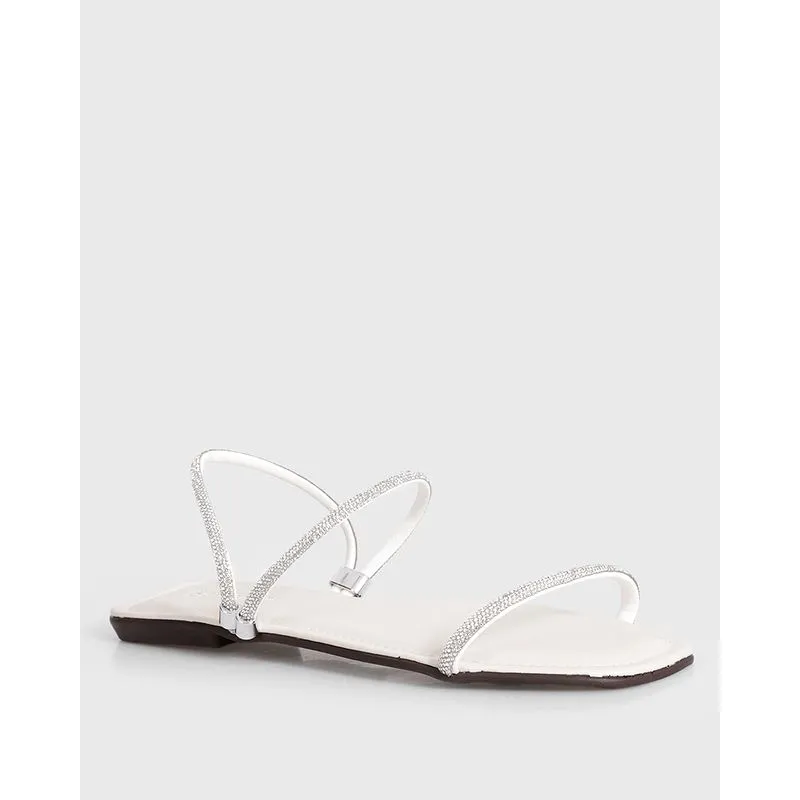 Sandália Rasteira Feminina Donatta Tiras Com Strass Off White 35