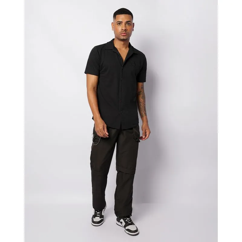 Calça Masculina Reta Recortes Com Corrente Preta GG