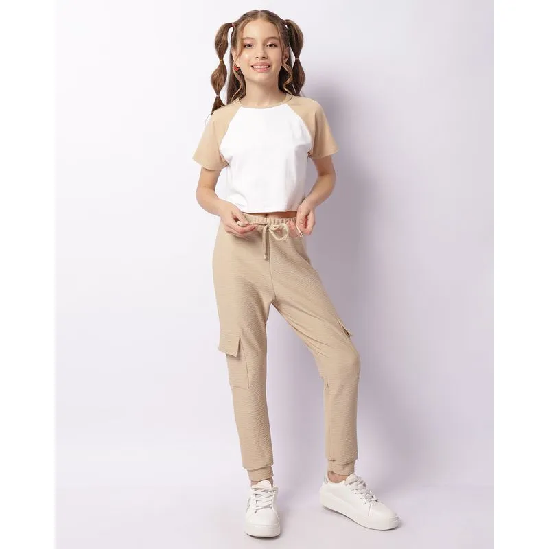 Calça Juvenil Crepe Jogger Bolso Cargo Bege 16