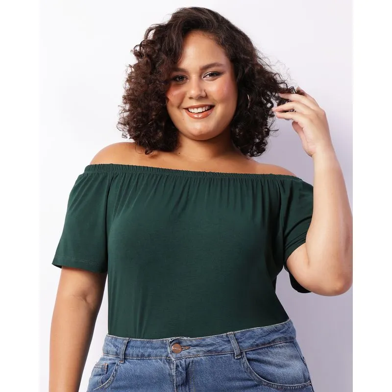 Blusa Plus Size Feminina Manga Curta Ciganinha Verde G2
