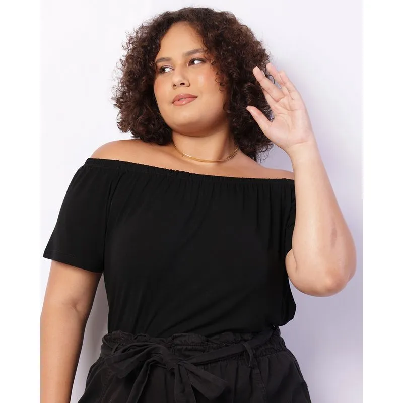 Blusa Plus Size Feminina Manga Curta Ciganinha Preta G2