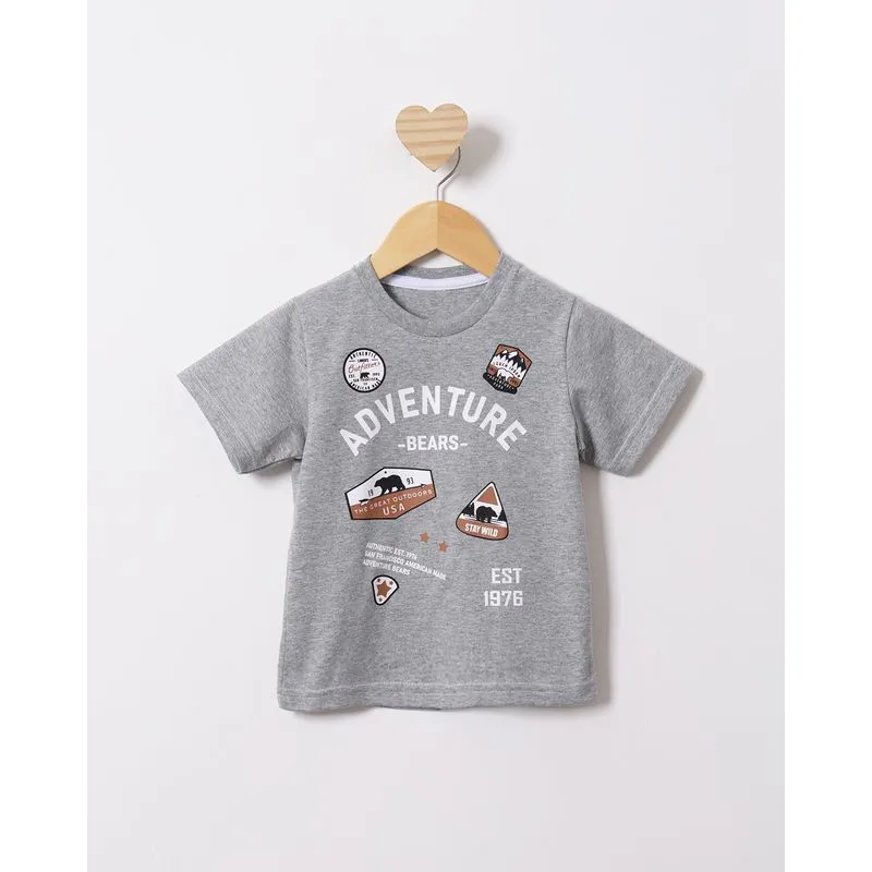 Camiseta Bebê Estampa Urso Manga Curta Cinza 1