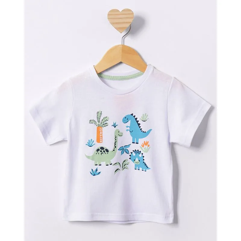 Camiseta Bebê Estampa Frontal Dinossauro Manga Curta Branca 2