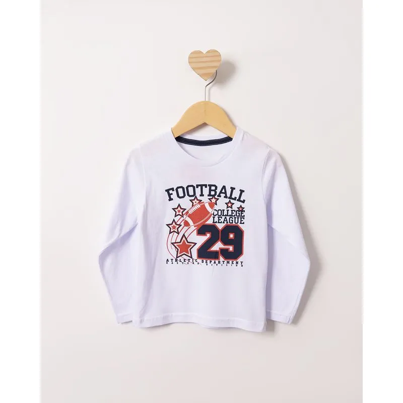 Camiseta Bebê Estampa Futebol Americano Manga Longa Branca 2