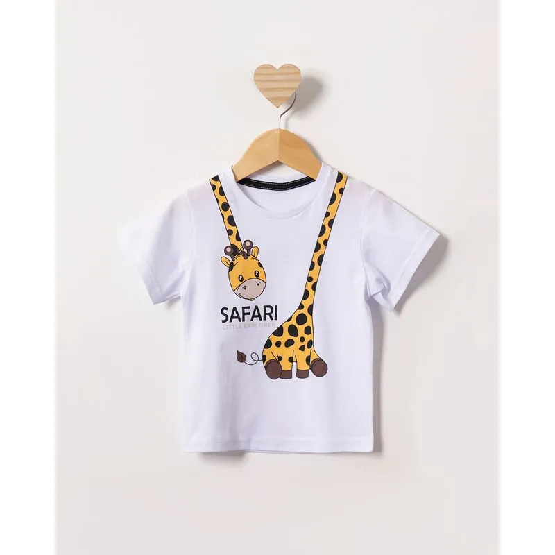 Camiseta Bebê Estampa Girafa Manga Curta Branca 2