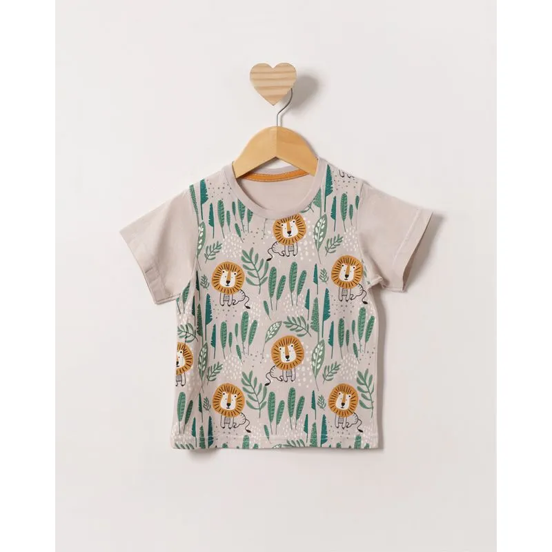 Camiseta Bebê Estampa leãozinho Manga Curta Bege 1