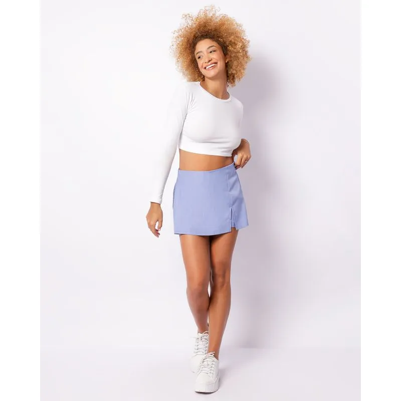 Short Saia Feminino Com Fenda Azul M