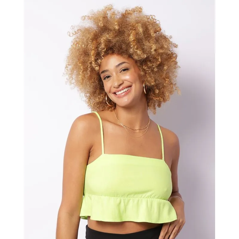 Regata Feminina Cropped Viscolinho Com Babado Verde P