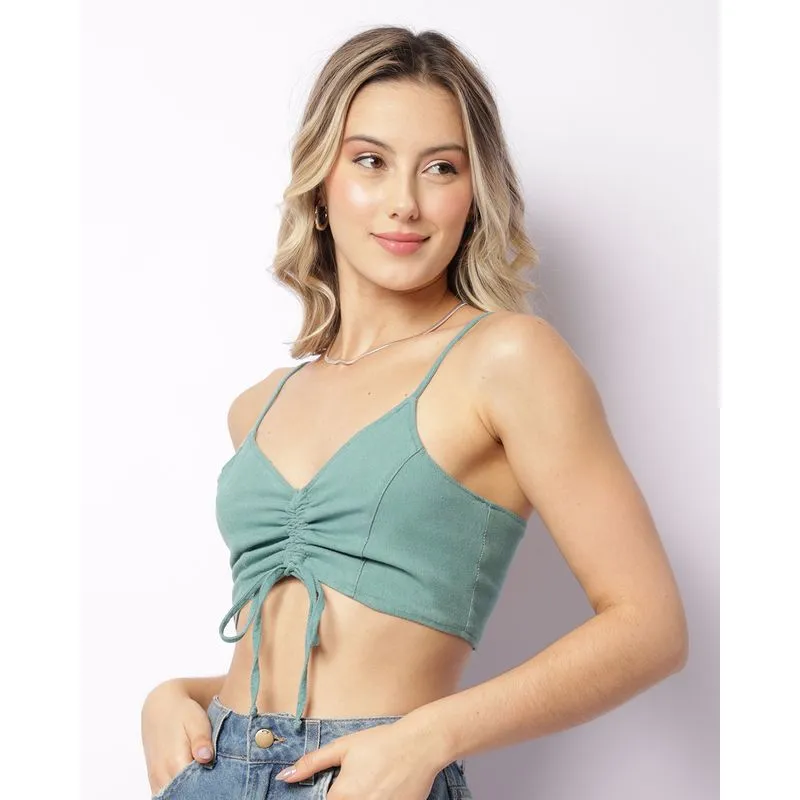 Blusa Feminina Alcinha Cropped Com Colissê Verde GG