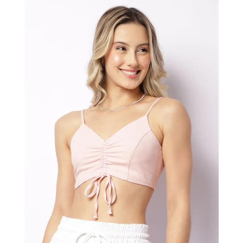 Blusa Feminina Alcinha Cropped Com Colissê Rosa P
