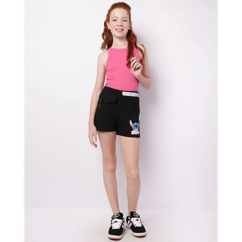 Short Juvenil Moletinho Corrente Coração Disney Stitch Preta 14