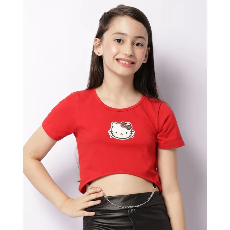 Blusa Juvenil Hello Kitty Cropped Com Corrente Vermelha 16