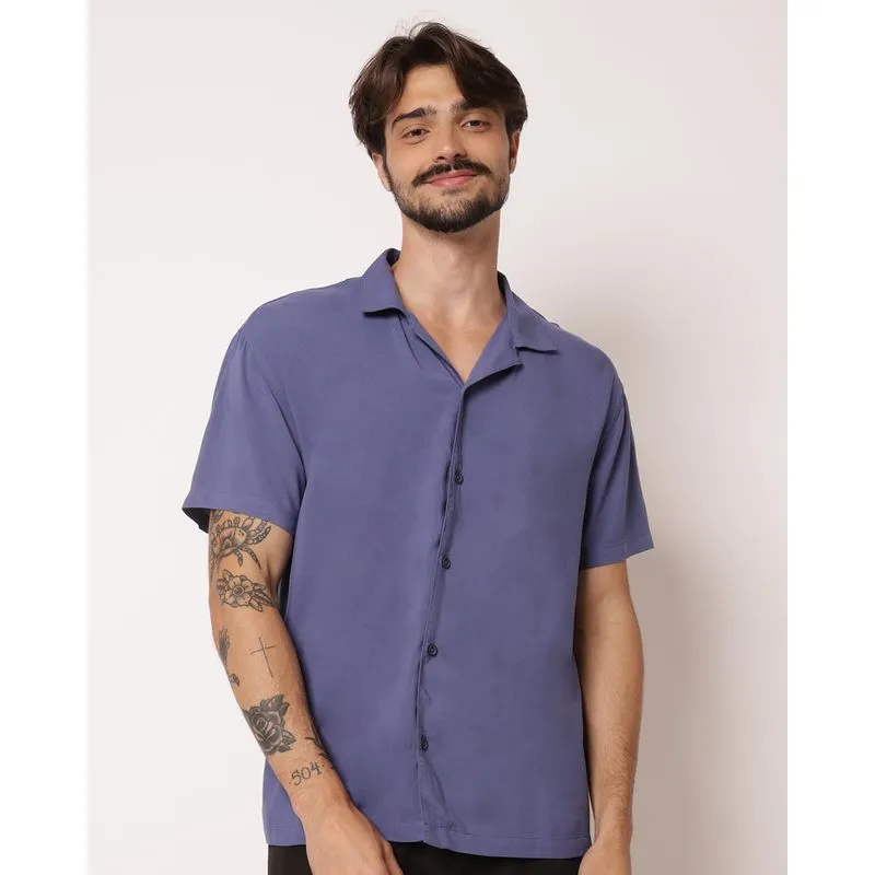 Camisa Masculina Oversized Viscose Azul GG