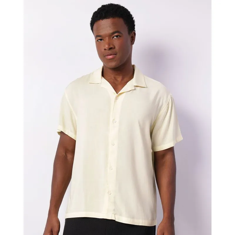 Camisa Masculina Viscose Manga Curta Com Botões Amarela M