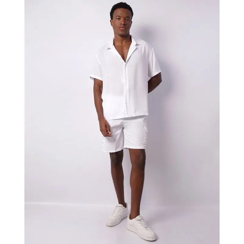 Bermuda Masculina Reta Bolso Cargo Cordão Branca P