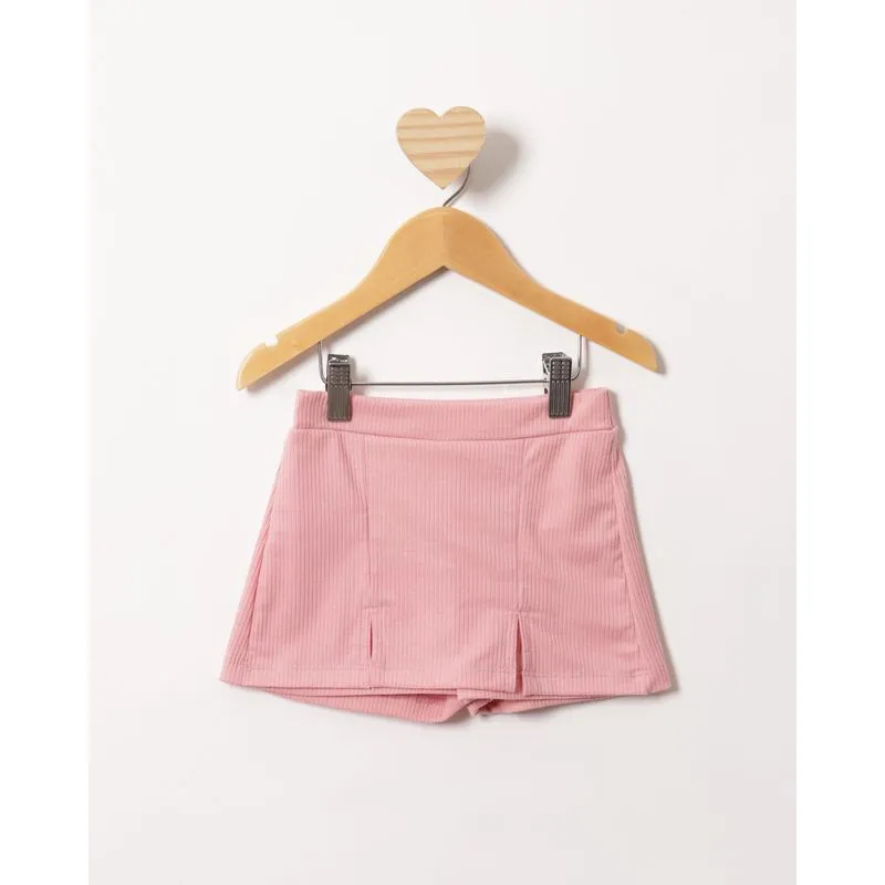 Short Saia Bebê Curto Canelado Rosa 3