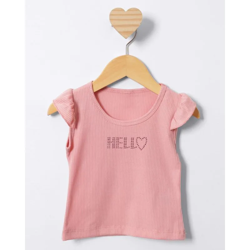 Blusa Bebê Manga Curta Canelada Com Aplicação Rosa 3