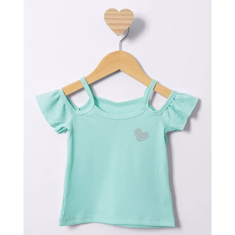 Blusa Bebê Manga Curta Recorte Ombro Com Aplicação Azul 3