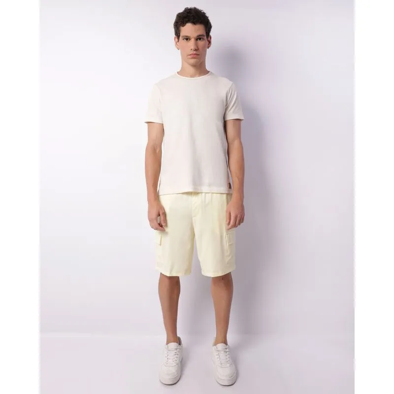 Bermuda Masculina Reta Com Bolsos Cargo Cordão Amarela M
