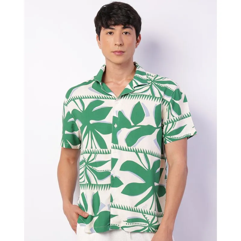 Camisa Masculina Manga Curta Viscose Estampa Floral Verde P