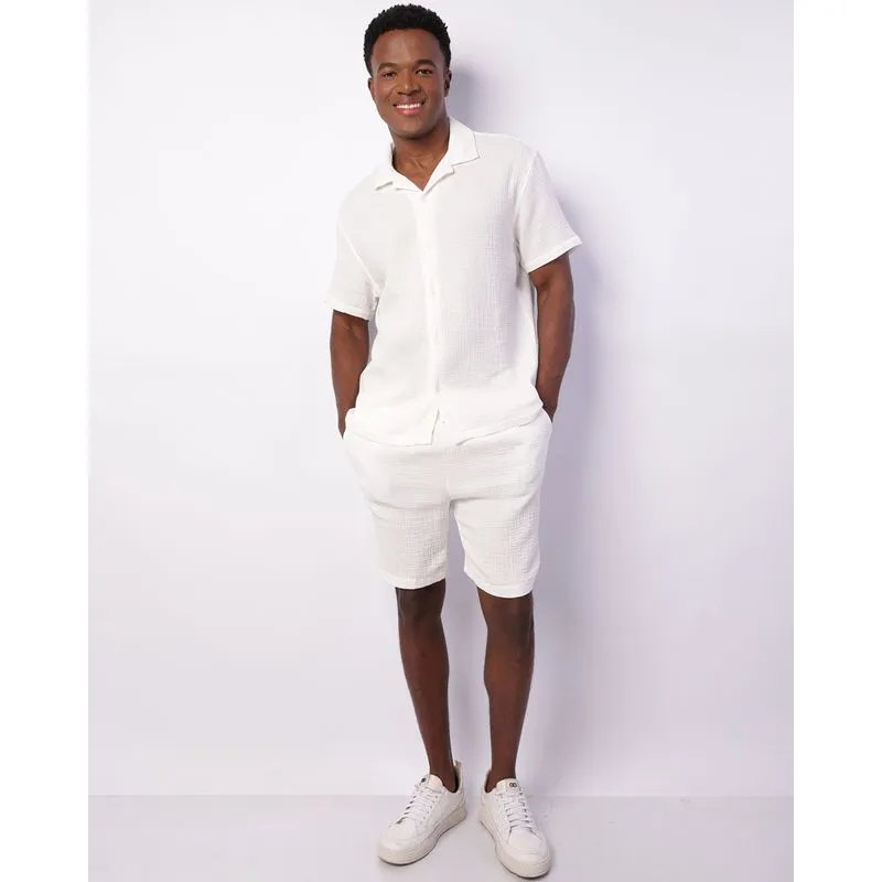 Bermuda Masculina Reta Algodão Texturizado Off White XGG