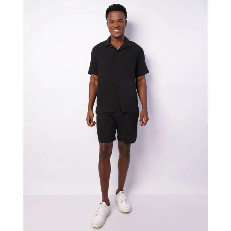 Bermuda Masculina Reta Algodão Texturizada Preta XGG