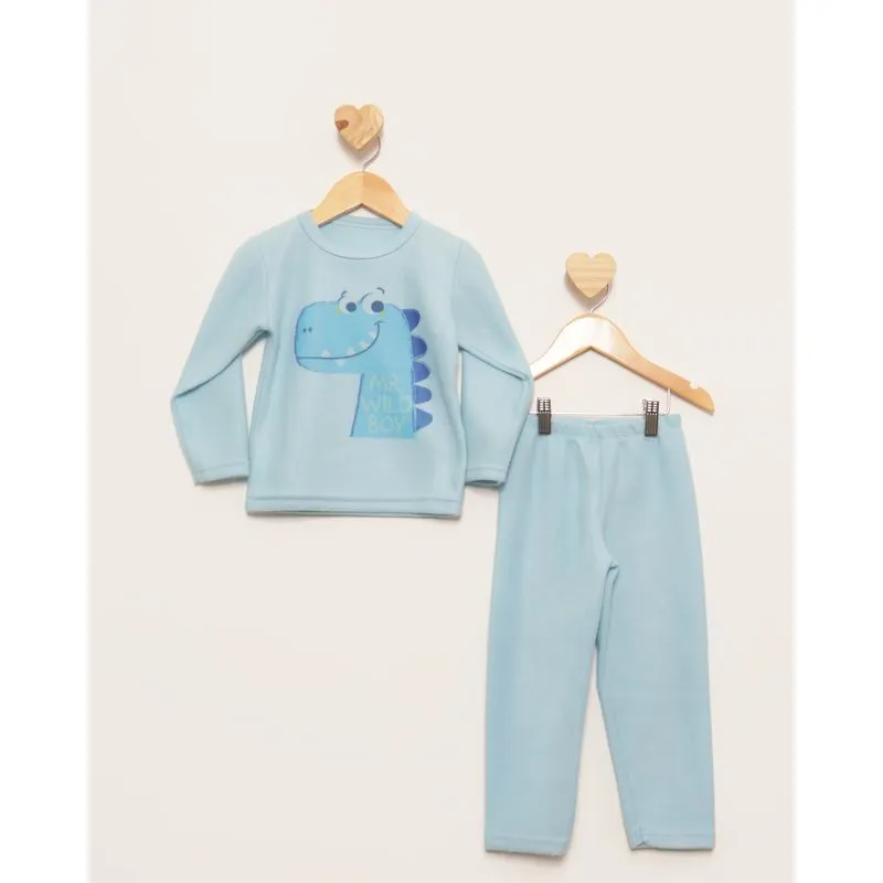 Pijama Bebê Longo Soft Estampa Dino Azul 1