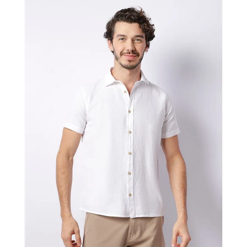 Camisa Masculina Linho Manga Curta Com Botões Branca G