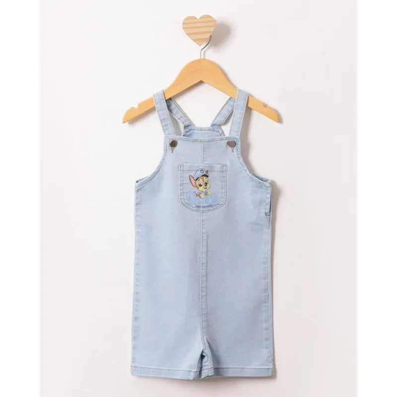Jardineira Jeans Bebê Curta Patrulha Canina Chase Azul 1